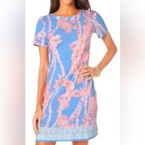 Lilly Pulitzer DECLAN DRESS medium GO WITH THE FLOW ENG Blue Peri NWOT
